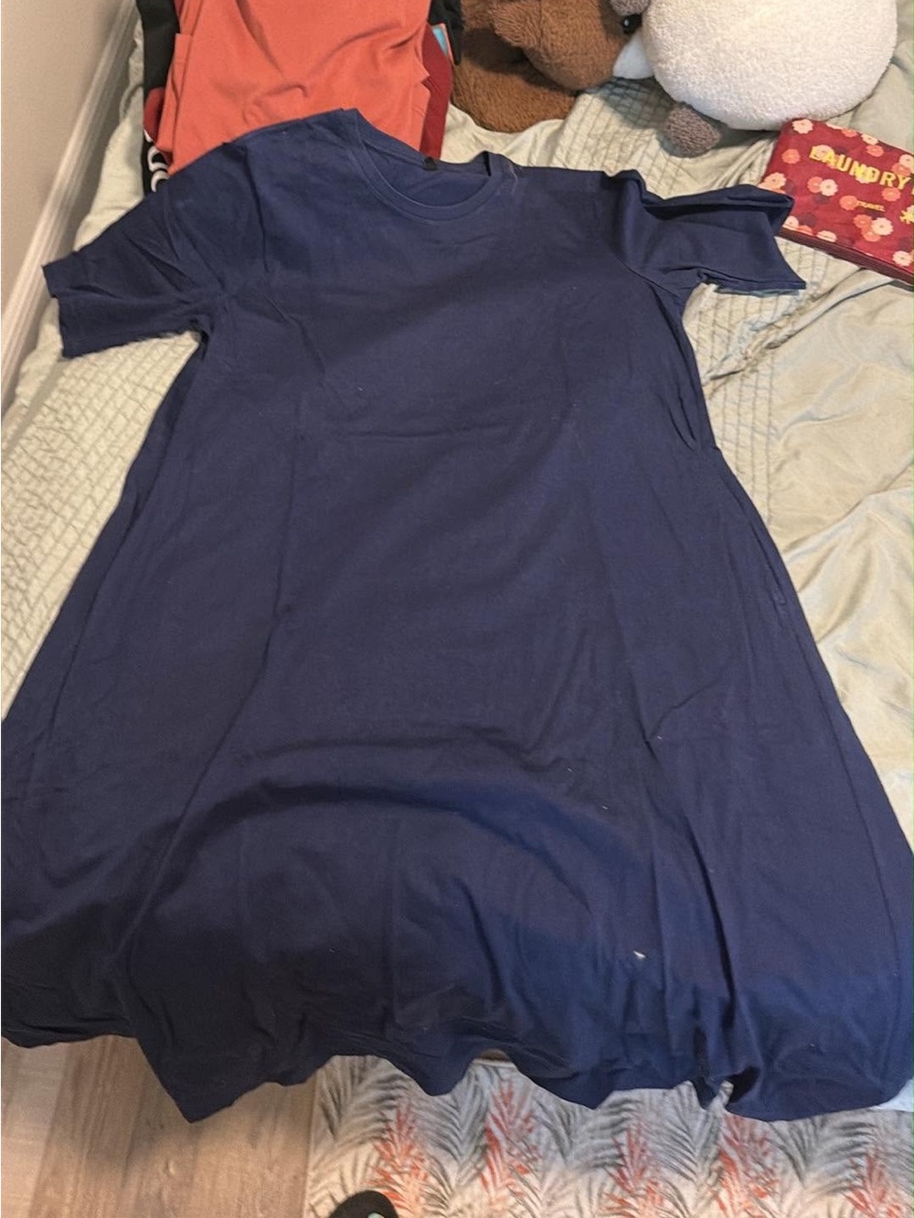 Uniqlo Navy Short-Sleeve Midi A-Line Dress